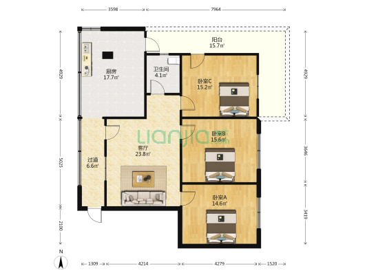 滨江西路38号 3室1厅1卫 113平方