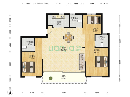 碧桂园沁悦里 3室1厅3卫 139平方