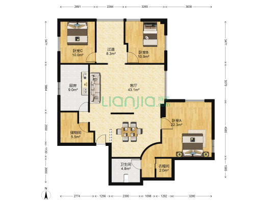 大正大厦 3室1厅1卫 164平方