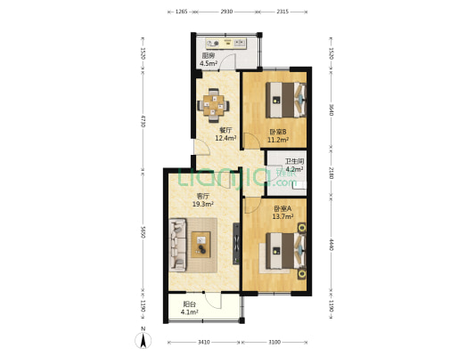 西固热电三区 2室2厅1卫 82平方