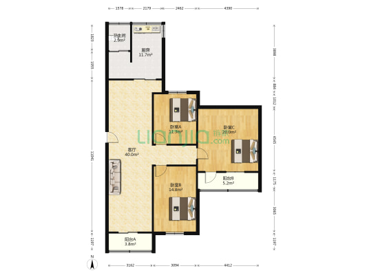 丰泽花园 3室1厅1卫 138平方