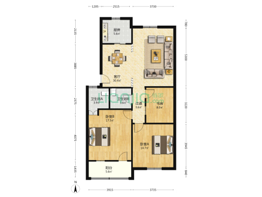 新区社区 3室1厅2卫 110平方