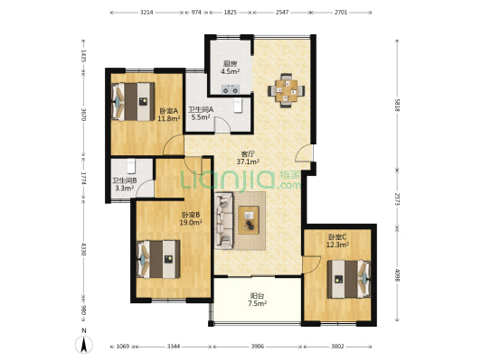 正方上林苑 3室1厅2卫 120平方