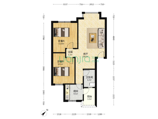 顺江小区一期 2室1厅1卫 72平方