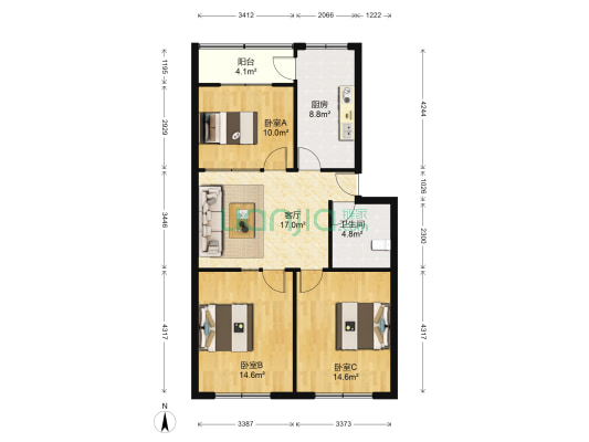 工具厂家属楼 3室1厅1卫 100平方