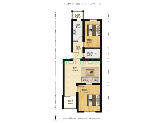 枫荷园 2室1厅1卫 81平方