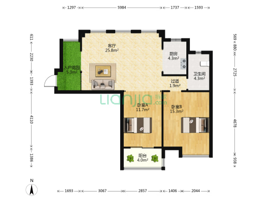 洪福添美城市广场 2室1厅1卫 101平方