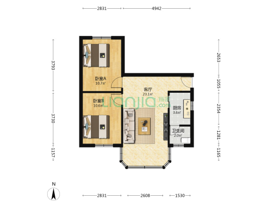 丰乐小区77号大院 2室1厅1卫 58平方