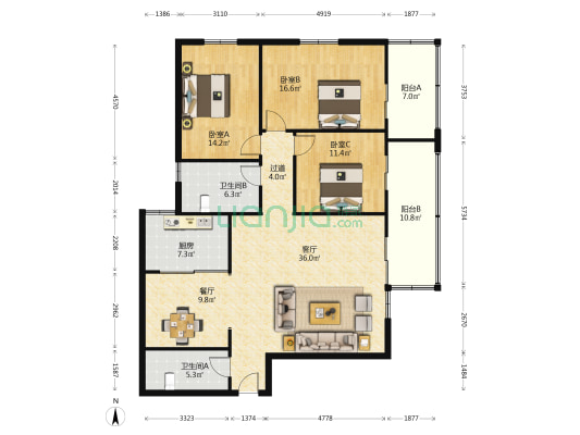 中国人寿 3室2厅2卫 160平方