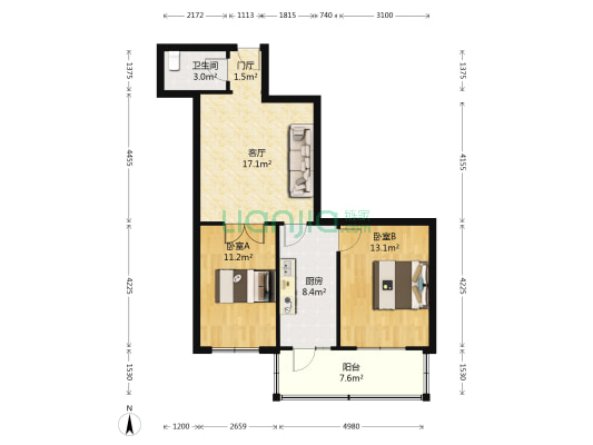 珠江小区 2室1厅1卫 76平方