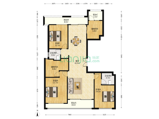 苏州湾景苑西区 3室1厅2卫 168平方