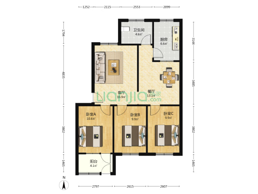 兴华园 3室2厅1卫 98平方