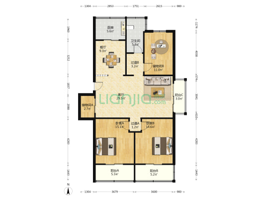 旭景家园 2室2厅1卫 132平方
