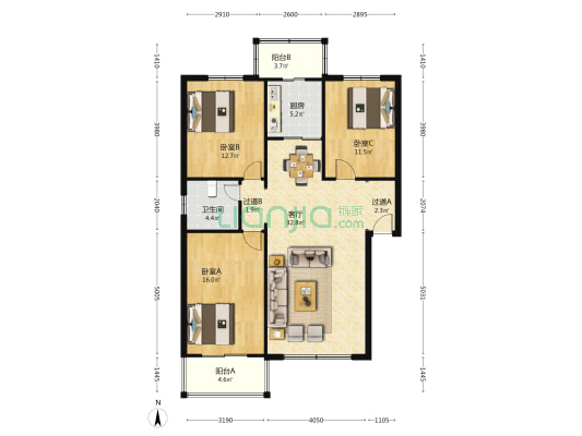 教育佳苑 3室1厅1卫 115平方