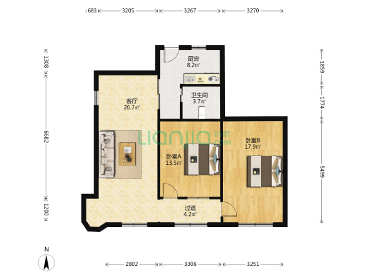 供电所宿舍 2室1厅1卫 92平方