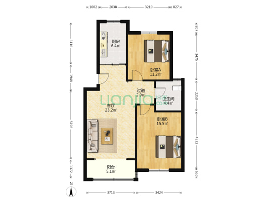 双荷苑（原斗山花苑B区） 2室1厅1卫 87平方