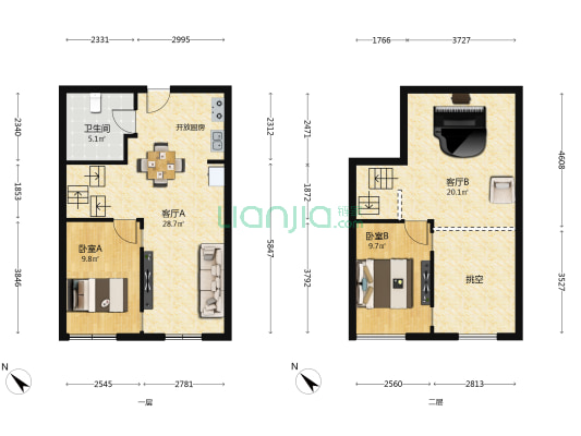 礼步湖壹号 2室2厅1卫 65平方