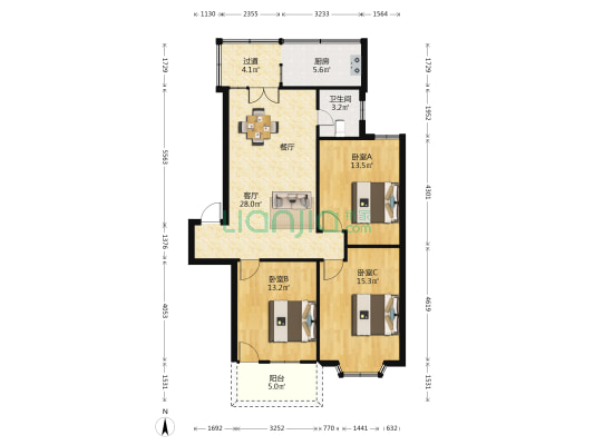 建华新村 3室1厅1卫 100平方