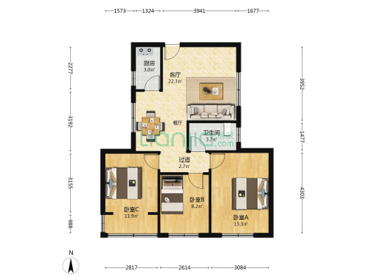 唐家中学教师楼 3室1厅1卫 84平方
