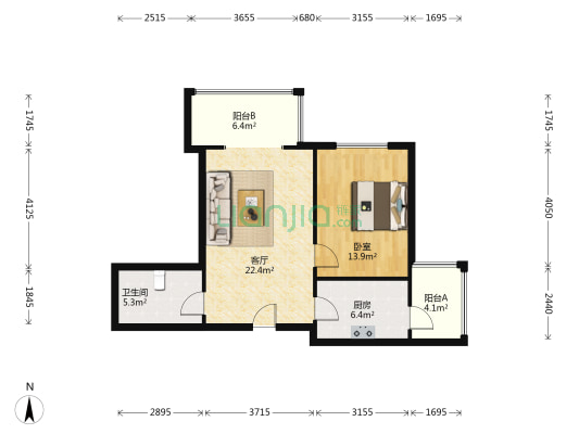 金地大厦 1室1厅1卫 84平方