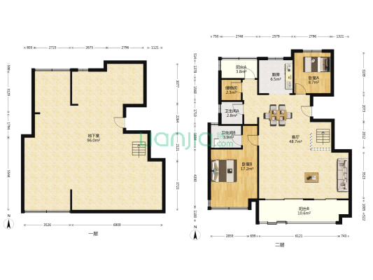 龙湖丽丰西宸原著 2室1厅2卫 251平方
