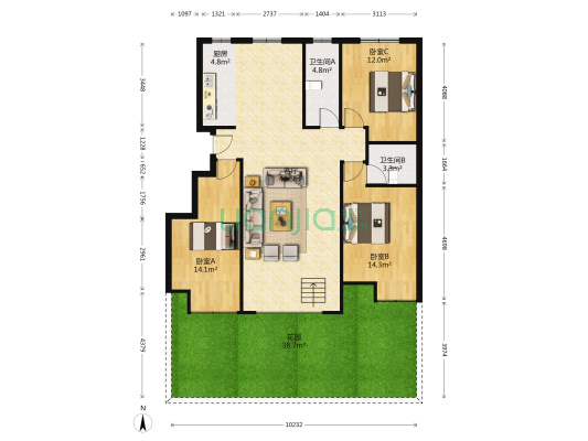 天齐·花溪地 3室1厅2卫 137平方