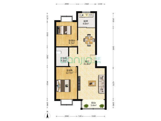 兴宝苑 2室1厅1卫 83平方