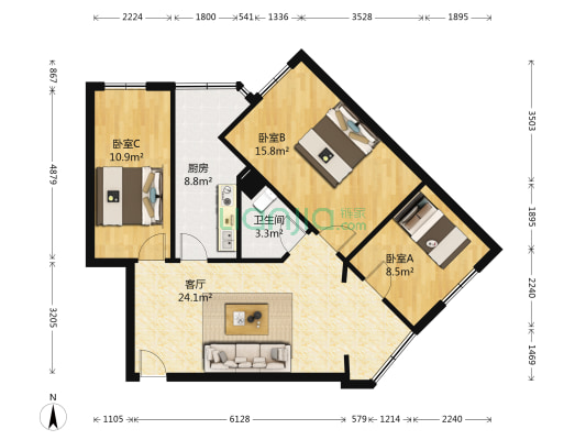 玉林南路36号 3室1厅1卫 79平方