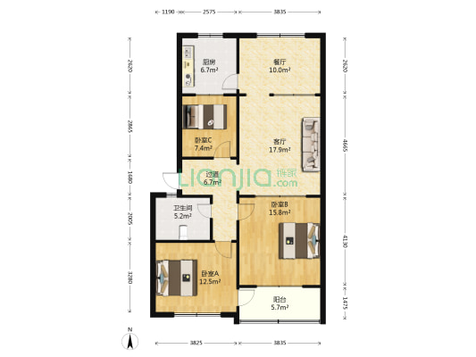 浩然上海城 3室2厅1卫 94平方
