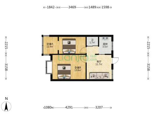 东风西路283号 2室1厅1卫 45平方