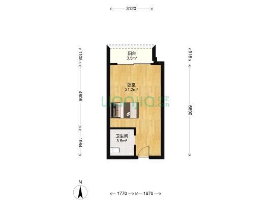 北大资源梦想城 1室0厅1卫 36平方