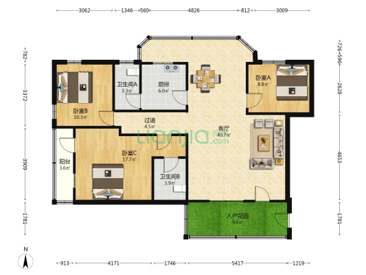中国电信宽带小区 3室1厅2卫 112平方