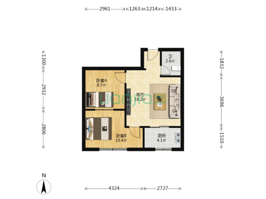 钢圈厂家属院 2室1厅1卫 55平方