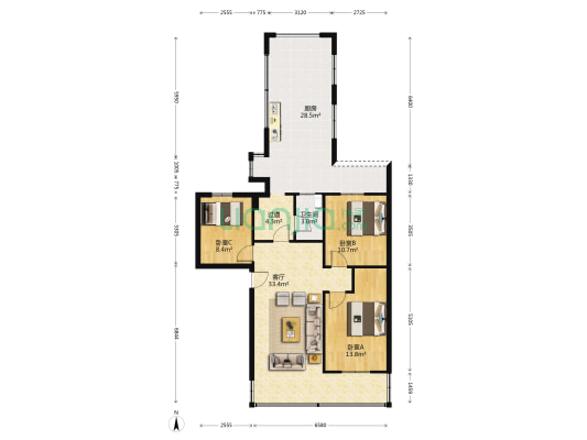 滨湖苑 3室1厅1卫 86平方