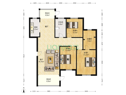 紫金雅苑 3室1厅1卫 117平方