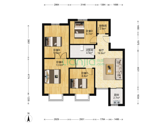 愿景家园 4室1厅1卫 80平方