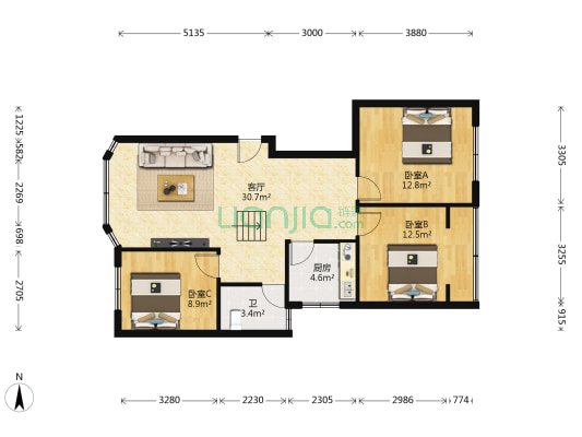 三和苑 3室1厅1卫 100平方
