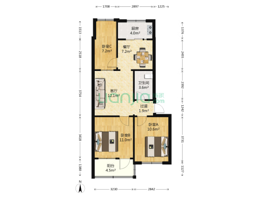 邮电局住宅楼 3室2厅1卫 76平方