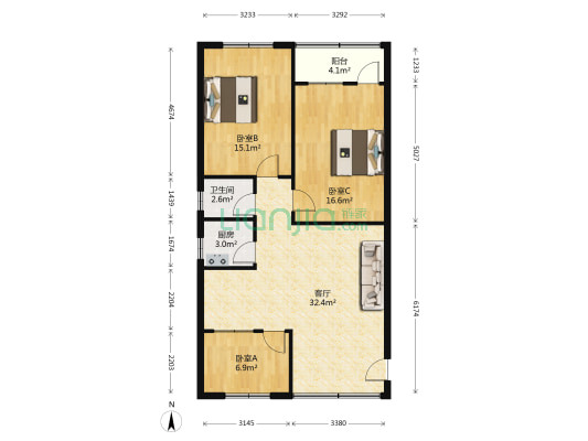 福宁路 3室1厅1卫 93平方