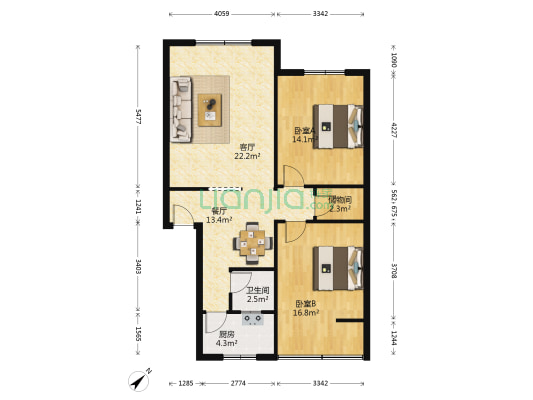 顺和苑(双流) 2室2厅1卫 95平方