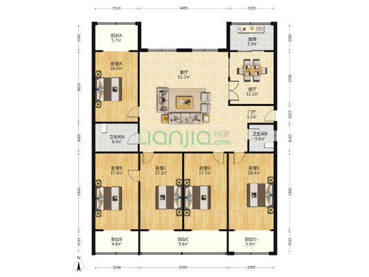 友谊东路434号院 5室2厅2卫 220平方