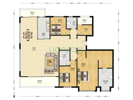 龙湖春江天曜二期 4室1厅3卫 234平方