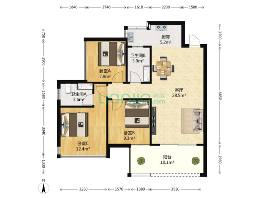 霖峰壹号3组团 3室1厅2卫 89平方