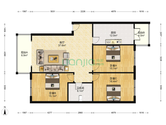 名仕小区 3室1厅1卫 146平方