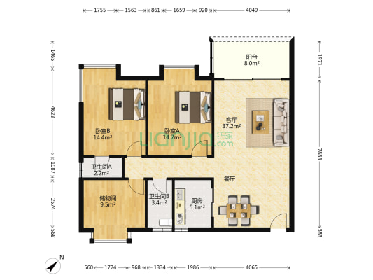 江景新苑 2室1厅2卫 104平方