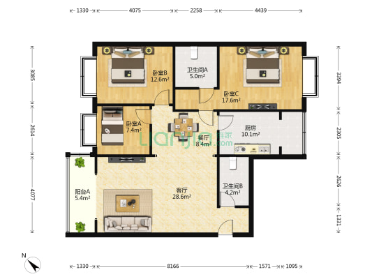 簇桥中街41号 3室2厅2卫 114平方