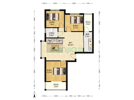 省园林社区 人车分流 刷卡进入 精装修-户型图