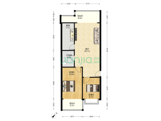 书香门第 2室1厅1卫 95平方