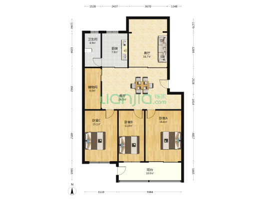 育贤花苑 3室2厅1卫 141平方