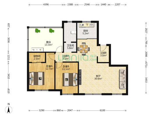 瑜公馆 2室1厅1卫 106平方